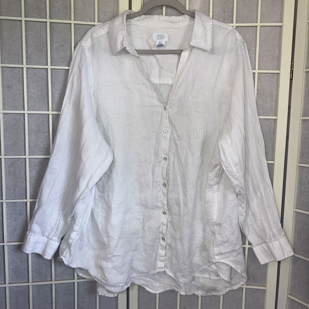Sigrid Olsen 100% Linen Coastal Nautical Beach Quiet Minimalist Tunic Shirt 3X